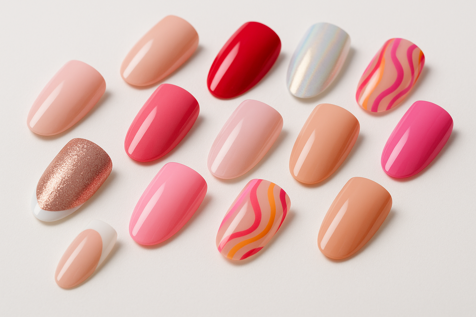 Load video: “A close-up of hands applying glossy press-on nails, followed by Beauty’s Fusion nail sets displayed in elegant packaging.”“The video shows press-on nails being applied, then highlights Beauty’s Fusion products with a call to ‘Shop Now.’”